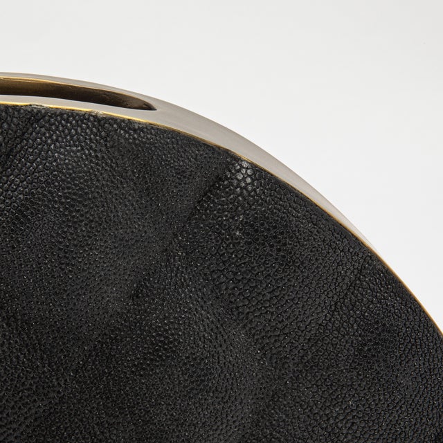 Modern Quilted Vase in Black Shagreen With Brass Details by Kifu Paris For Sale - Image 11 of 11