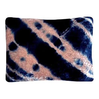 Rousseau Hand Dyed Silk Velvet Pillow, Rose Pink & Indigo Blue Oblique For Sale