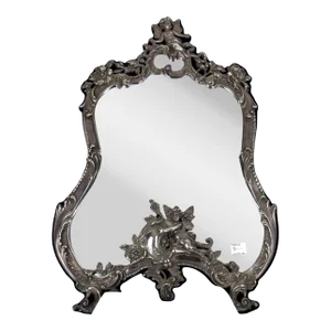 1950s Vanity Sterling Silver Mirror With Easel Stand and Cherubs