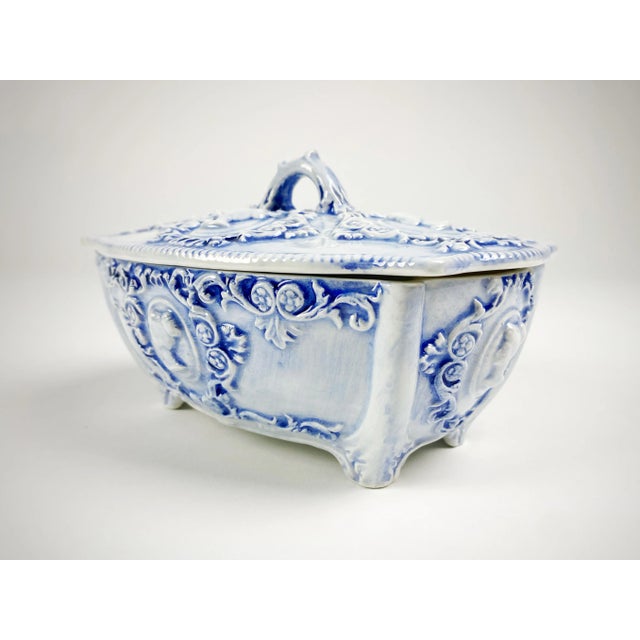 Cobalt Blue Ceramic Victorian Women Silhouette Trinket Box For Sale - Image 4 of 9
