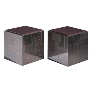 Paul Evans Cityscape Mid Century Gunmetal Cube Side End Tables - Pair For Sale