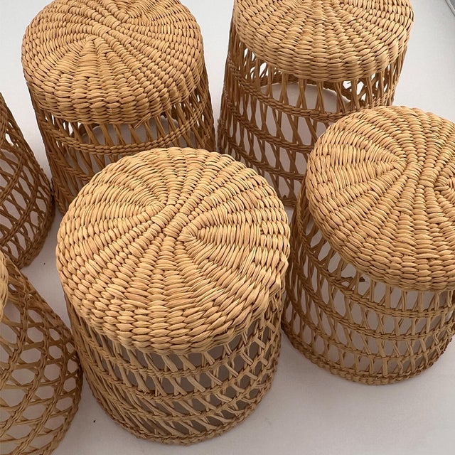 Vintage Woven Rattan Wicker Glass Holders Coastal Barware - Set of 6 For Sale In Oklahoma City - Image 6 of 11