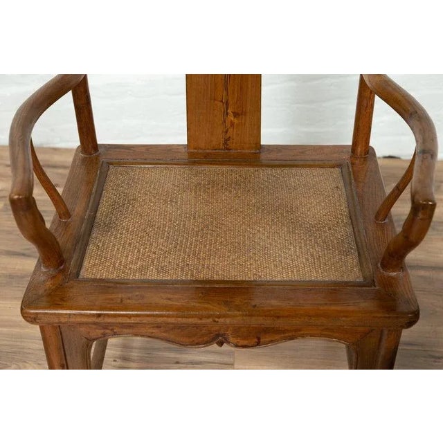 Brown Early 20th Antique Chinese Scholar's Chairs with Rattan Seat- a Pair For Sale - Image 8 of 13