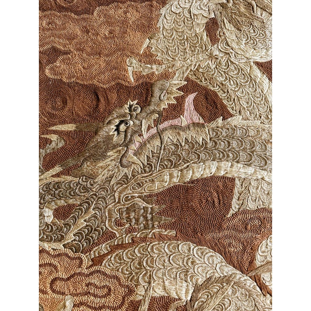 Framed Japanese Embroidery Dragon Tapestry Meiji Period For Sale - Image 4 of 16