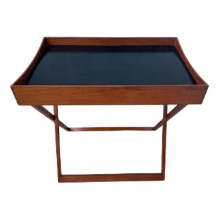 Danish Modern Campaign Style Teak & Black Lacquer Reversible Tray Table For Sale