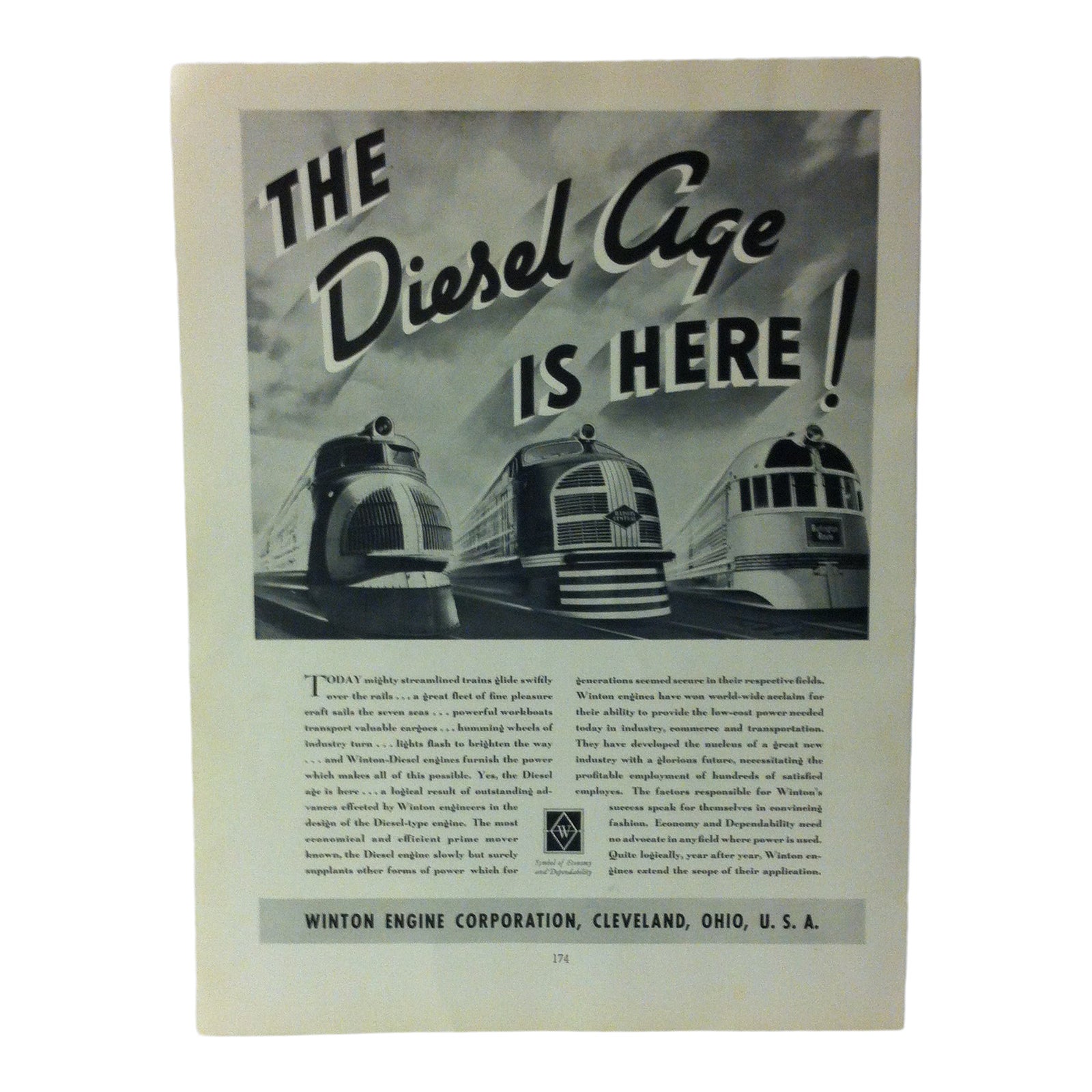 Circa 1935 "Winton Engine Corporation the Diesel Age Is Here" Color