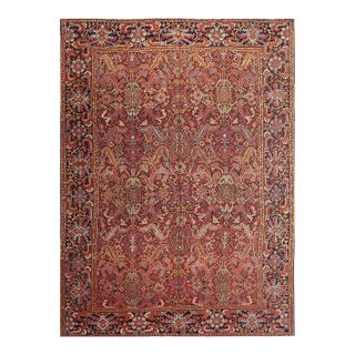 1890s Red Ground Geometric Antique Heriz Handknotted Room Size Rug For Sale