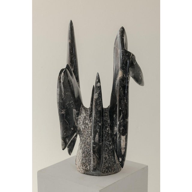 Black Abstract Sculpture, 1980s, Fossilstone For Sale - Image 4 of 9