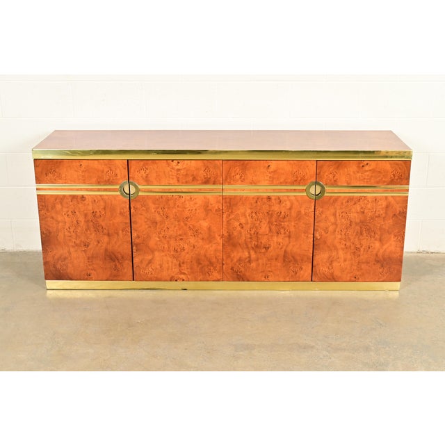 Mid-Century Modern Pierre Cardin Mid-Century Modern Burl Wood and Brass Sideboard Credenza, 1970s For Sale - Image 3 of 18