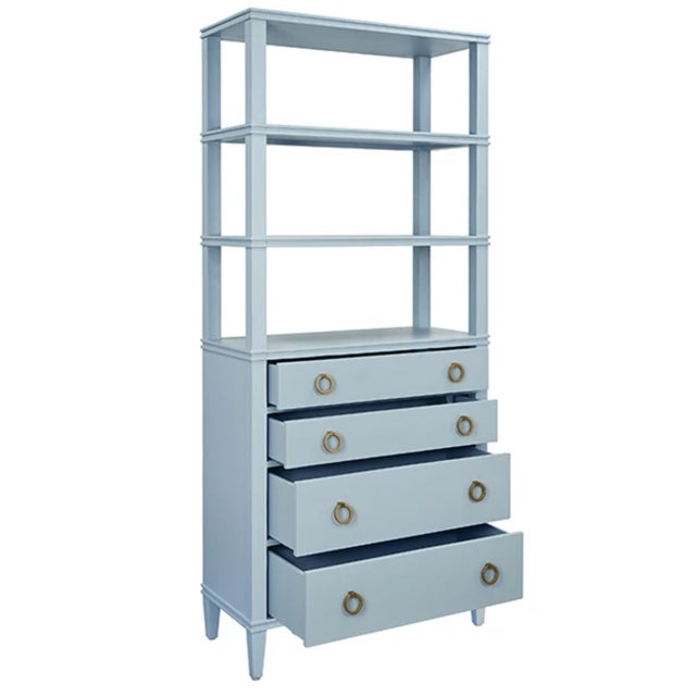 Contemporary Matthew Izzo Home Brooke Light Blue Lacquer Four Drawer Etagere For Sale - Image 3 of 7