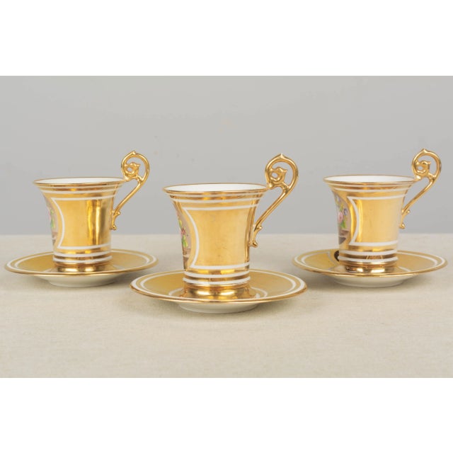 Beaux-Arts 19th Century French Sèvres Gilt Porcelain Cup & Saucer Set of 3 For Sale - Image 3 of 10