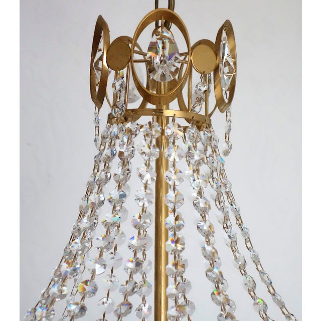 1970s Brass and Lead Crystal 4-Light Chandelier from Weinfurtner, 1970s For Sale - Image 5 of 14