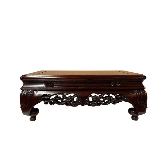 Chinese 17" Reddish Brown Wood Rectangular Dragon Crawl Legs Display Stand Riser For Sale - Image 3 of 11