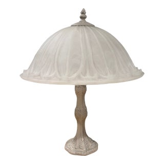 1920s Iron Lamp With Gorgeous Rare Marbelized Art Glass Shade For Sale