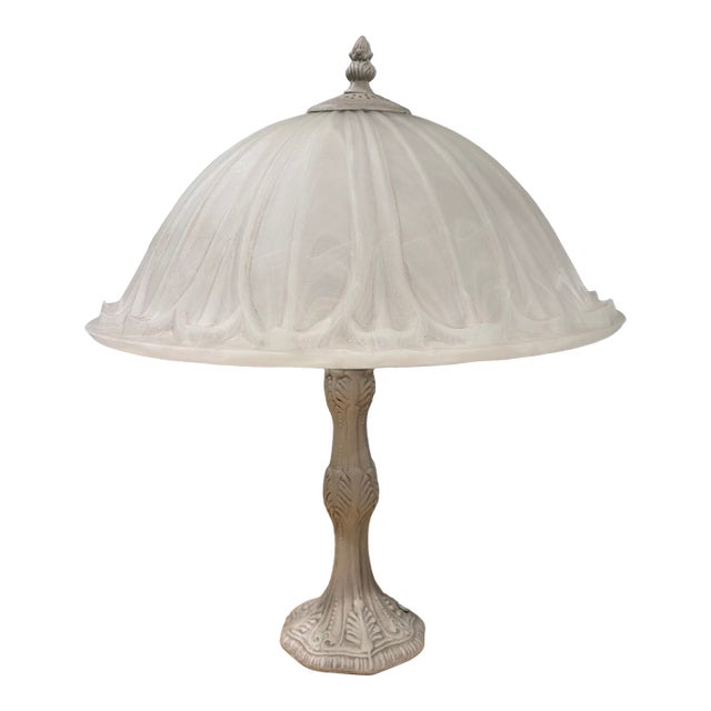 1920s Iron Lamp With Gorgeous Rare Marbelized Art Glass Shade For Sale