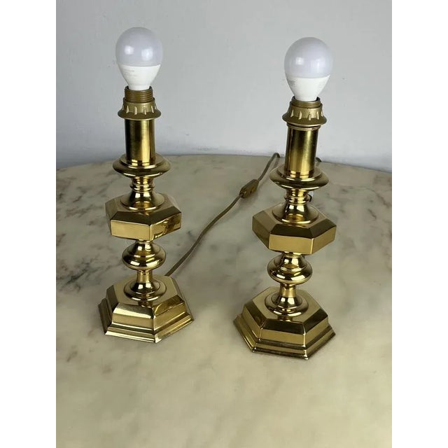 Metal Italian Brass Table Lamps, 1980s, Set of 2 For Sale - Image 7 of 10