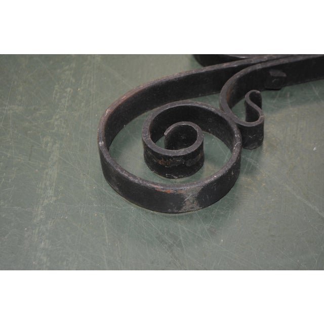 Vintage Pair Tall Black Gothic / Arts & Crafts Scroll & Twisted Iron Fire Dogs Fireplace Andirons For Sale - Image 10 of 14