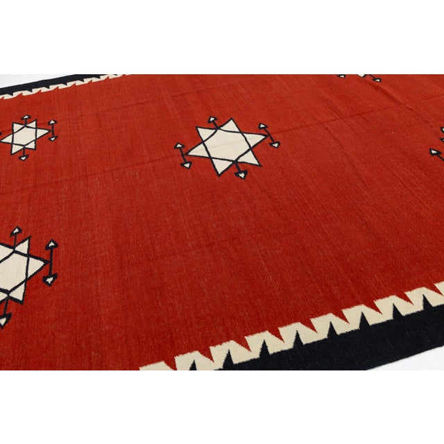 Textile 9x12 Modern Navajo Style Flatweave Red Wool Area Rug - Geometric Star & Diamond For Sale - Image 7 of 11