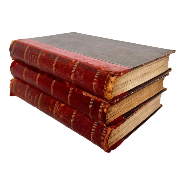 Antique French Red Leather Bound Books - Set of 3 For Sale
