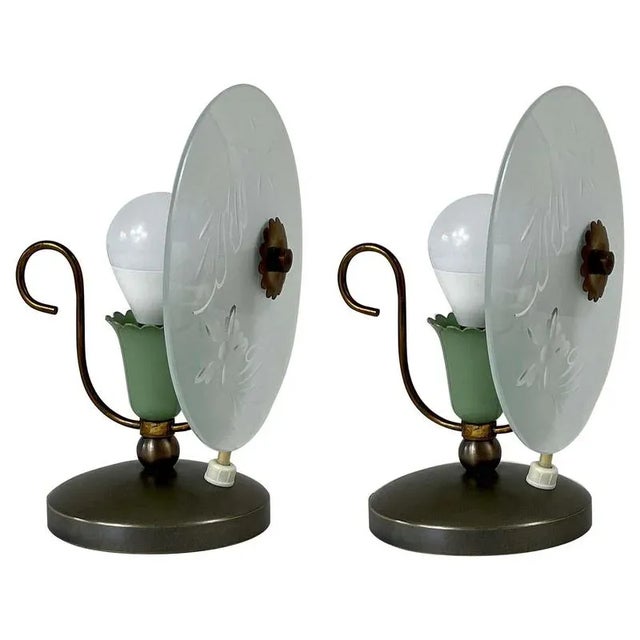 Mid-Century Etched Glass Table Lamps, Italy, 1950s, Set of 2 For Sale - Image 16 of 16