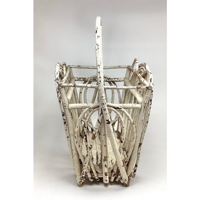Antique Adirondack Camp Twig Canterbury or Magazine Rack in Crusty Primitive White Paint For Sale In New York - Image 6 of 8