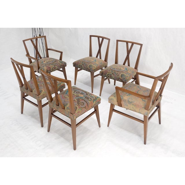 Charak Furniture Company Tommy Parzinger Light Walnut Dining Chairs Lenor Larsen Upholstery MINT - Set of 6 For Sale - Image 4 of 12