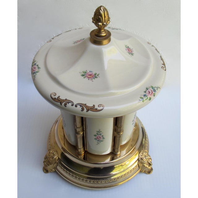 Vintage C.1960's Rouge Italian Porcelain Capodimonte HandPainted & Brass Musical Box Carousel