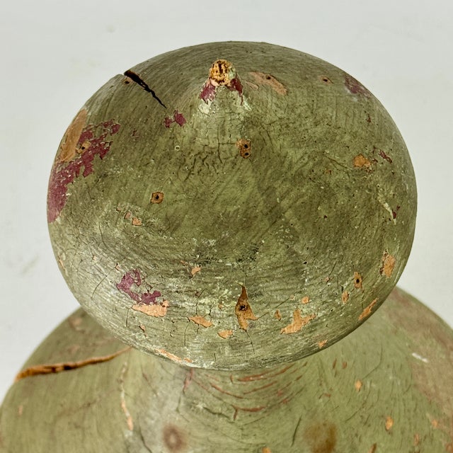 Wood Pair of 19th C. Architectural Salvaged Large Onion Shaped Wood Finials, Painted Green For Sale - Image 7 of 15