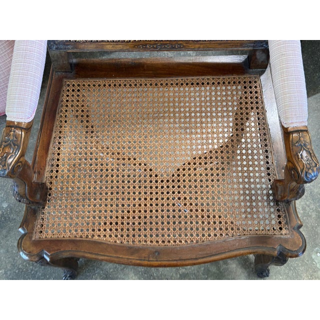 19th Century Pair of Carved French Walnut Armchairs With Caned Backs For Sale - Image 10 of 16