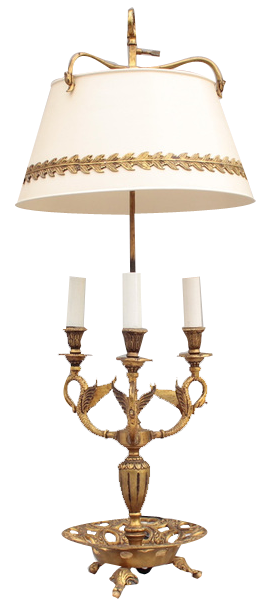 French Bouillotte Table Lamp with Swans, 1910s