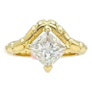 Gia 2 Carat Princess Cut Diamond Ring in 18k Yellow Gold, Size 6.5 For Sale