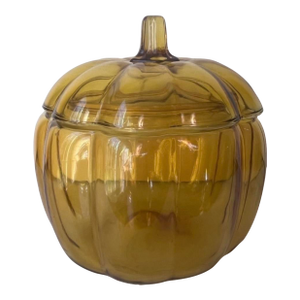 Vintage Anchor Hocking Glass Amber Pumpkin Candy/Cookie Jar Halloween/Fall Decor