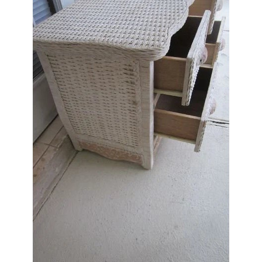 1980s White Wicker Rattan Nightstand Two Drawer Set of 2 For Sale - Image 10 of 13