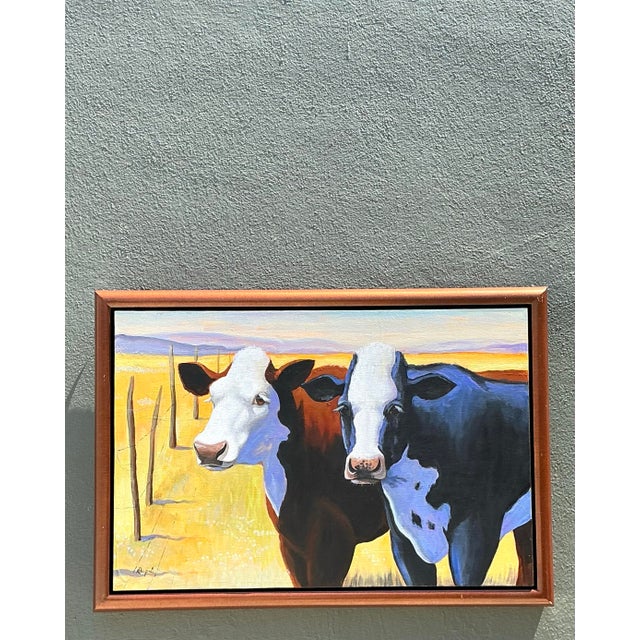 Vintage Original Cow Painting on Canvas For Sale - Image 11 of 12