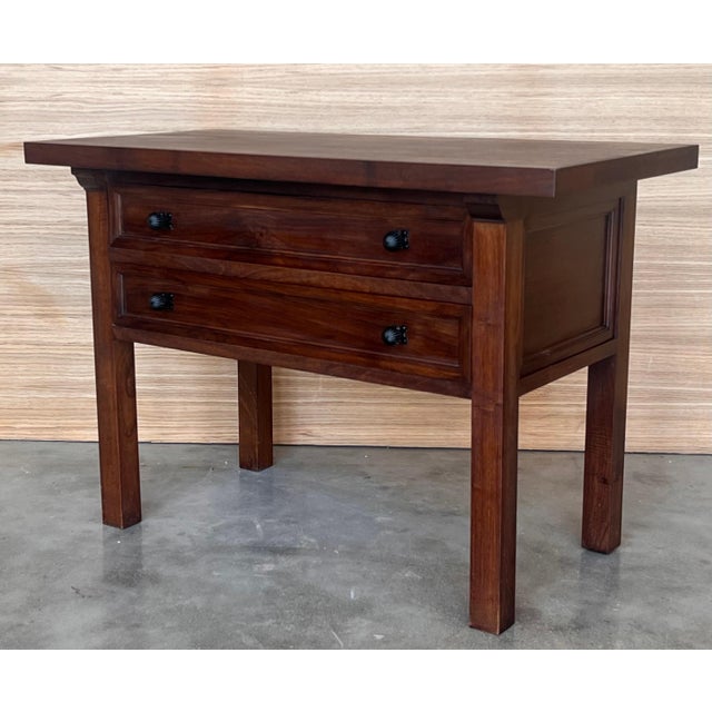 20th Century Spanish Nightstand or Side Table with Two Drawers and Iron Hardware For Sale - Image 6 of 18