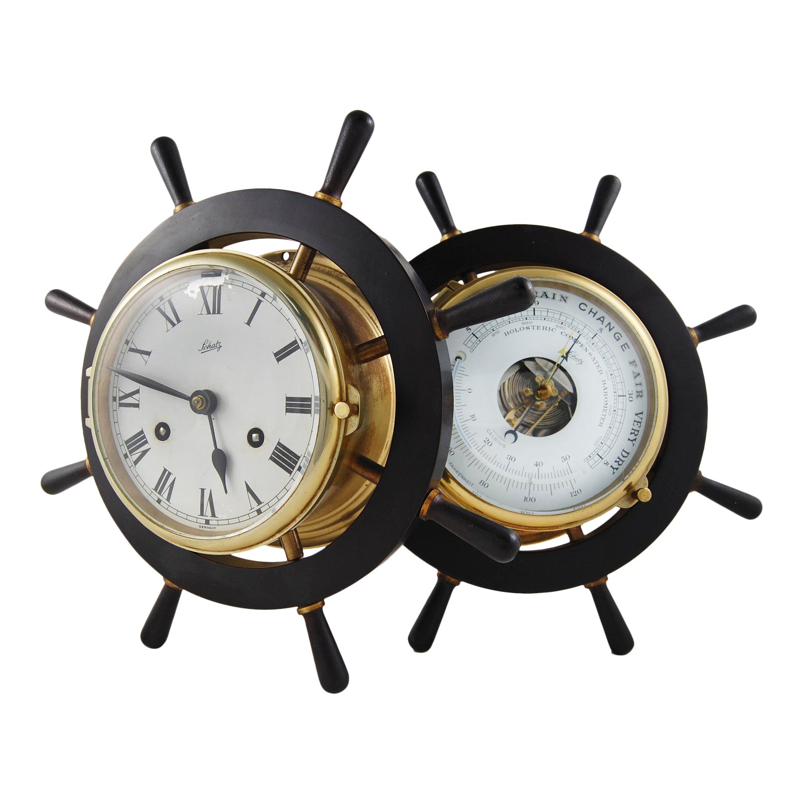 1960s Schatz Royal Mariner Brass Compensated Precision Ships Clock & Barometer a Pair Chairish
