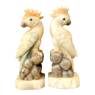 Vintage Onyx and Alabaster Cockatoos - A Pair For Sale