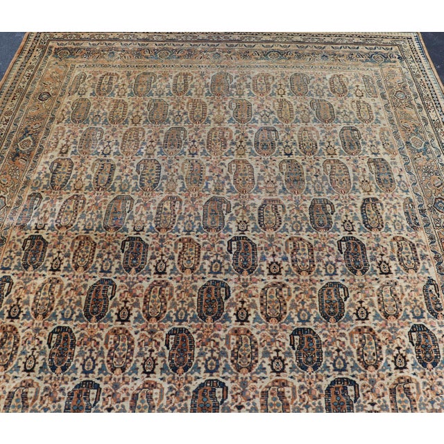 Cream Antique Feraghan Persian Rug in Cream Color Background With Paisley Design For Sale - Image 8 of 15