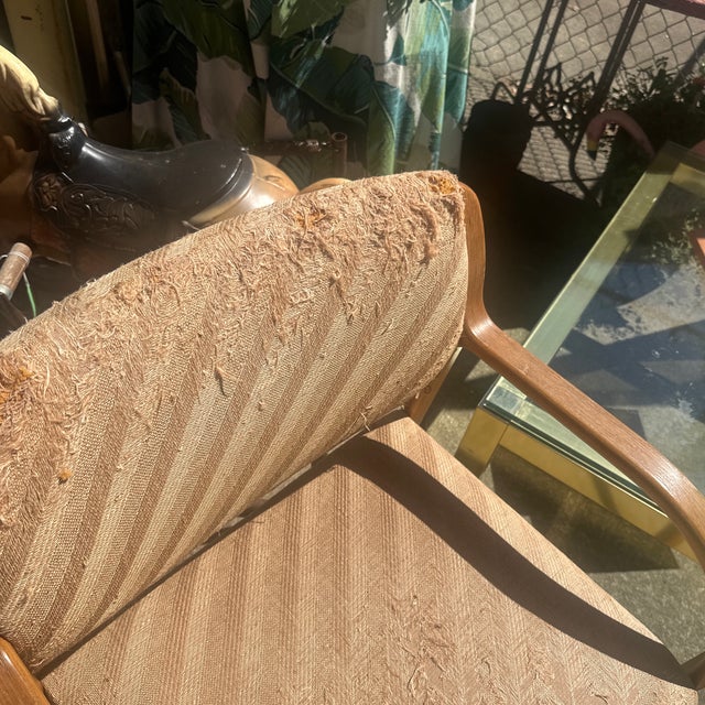 Vintage Scandinavian Wooden Covered Chair, Good Bones, Needs Reupholstery For Sale - Image 4 of 6