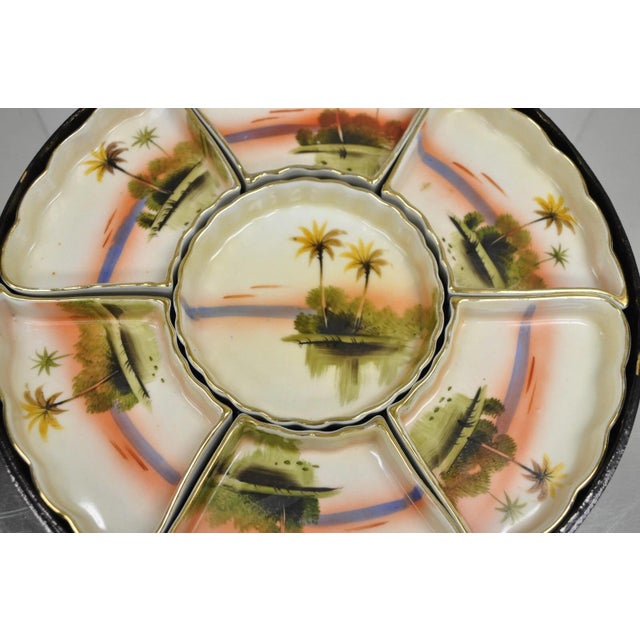 Chinoiserie Vintage Japanese Porcelain Sweet Meat Serving Dish Set in Black Lacquer Box For Sale - Image 3 of 10