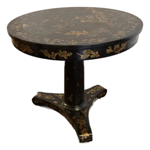 A 19th Century English Regency Chinoiserie Black and Parcel-Gilt Lacquered Center Table