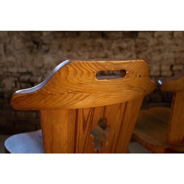 Brown Sculptural Pine Dining Chairs with Keyhole Backs, 1970s, Set of 4 For Sale - Image 8 of 14