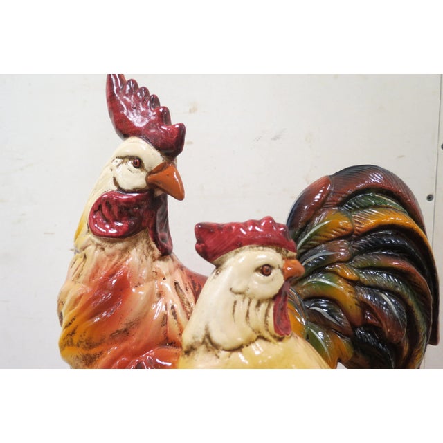 Vintage Ceramic 2 Chickens Roosters Painted Statue Figurine