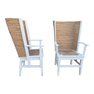Vintage Orkney Hand Woven High Back Chairs Pair For Sale