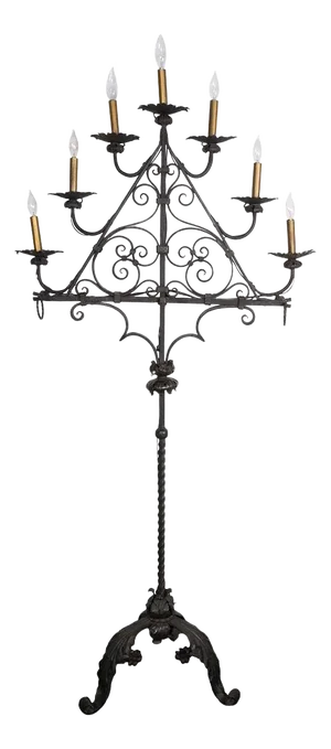 Gothic wrought iron candelabra style floor lamp