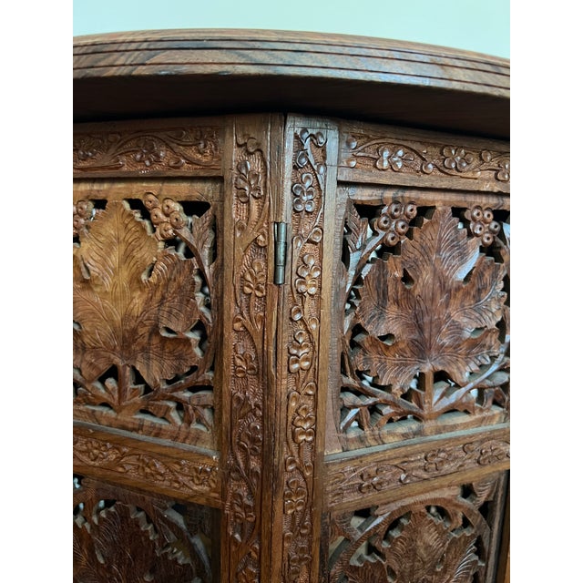 Mid 20th Century Pair of Vintage Hand-Carved Wooden Side Tables With Inlaid Tops For Sale - Image 5 of 9