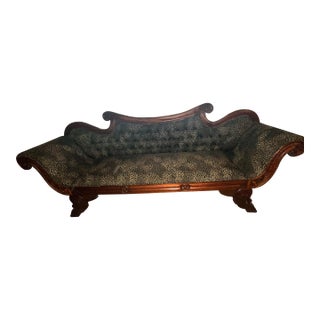 Ornate Hand-Carved Upholstered Sofa With Leopard Print Fabric For Sale