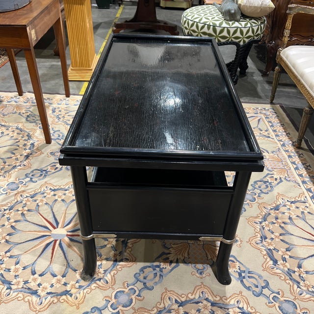 Asian Baker Furniture Japanned Black Lacquered Coffee Table With Nickel Accents For Sale - Image 3 of 10