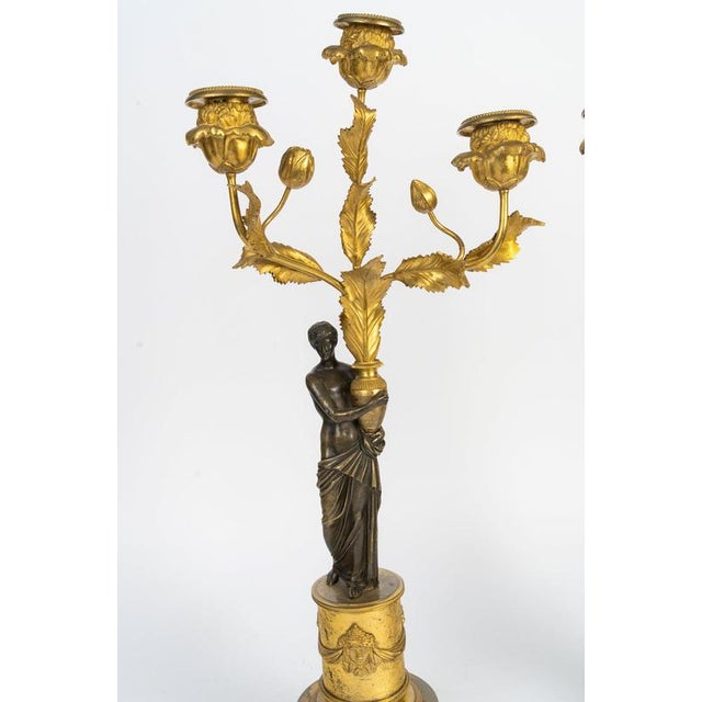 18th Century Louis XVI Gilded and Patinated Bronze Candelabras, Set of 2 For Sale - Image 4 of 8