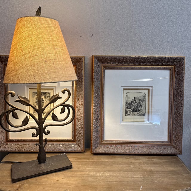Rembrandt Van Rijn Etching of Abraham and Isaac by the Dutch Master, Created in 1645. Framed Print Gold Frame a Deep Dimensional Linen. Mat For Sale - Image 6 of 12